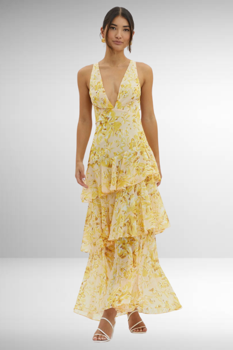 Image of Sylvia | Women's V-Neck Tiered Maxi Dress