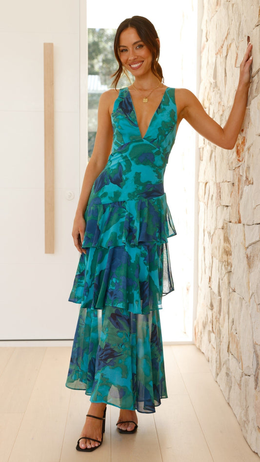 Image of Sylvia | Women's V-Neck Tiered Maxi Dress