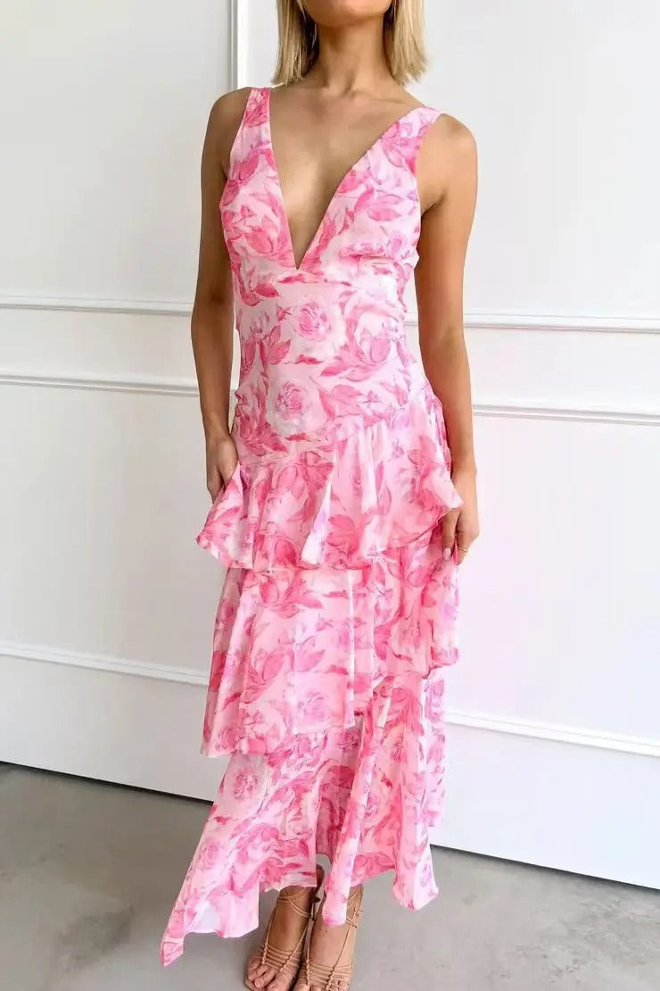 Image of Sylvia | Women's V-Neck Tiered Maxi Dress