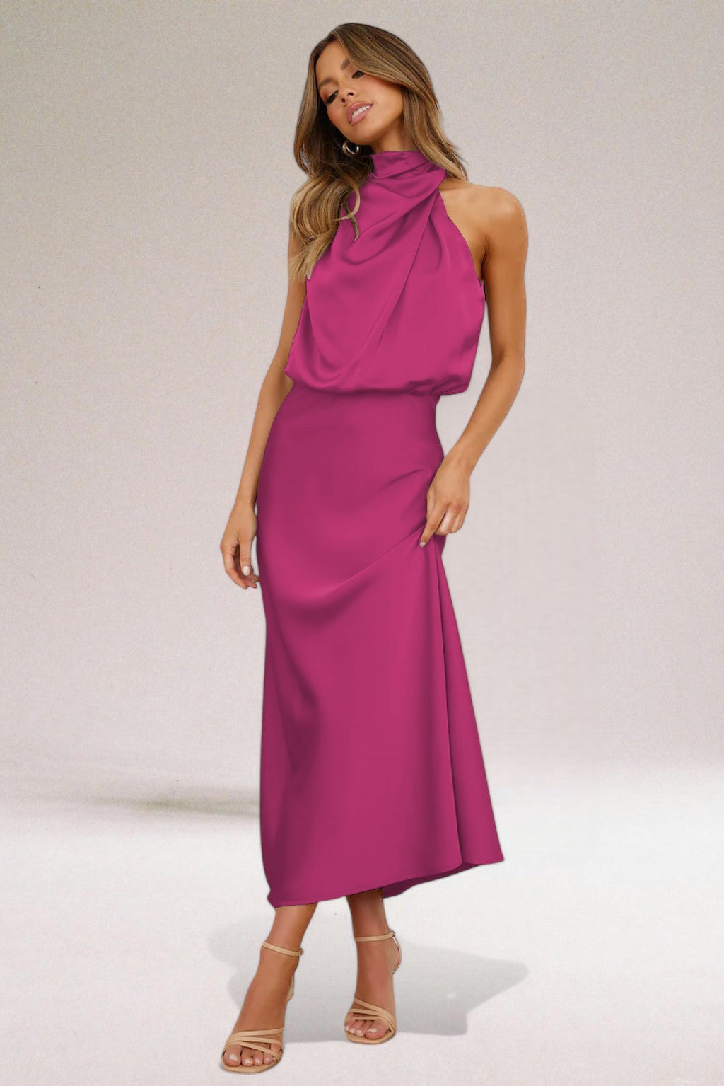 Image of Tammy | Women's Sleeveless Halter Midi Dress
