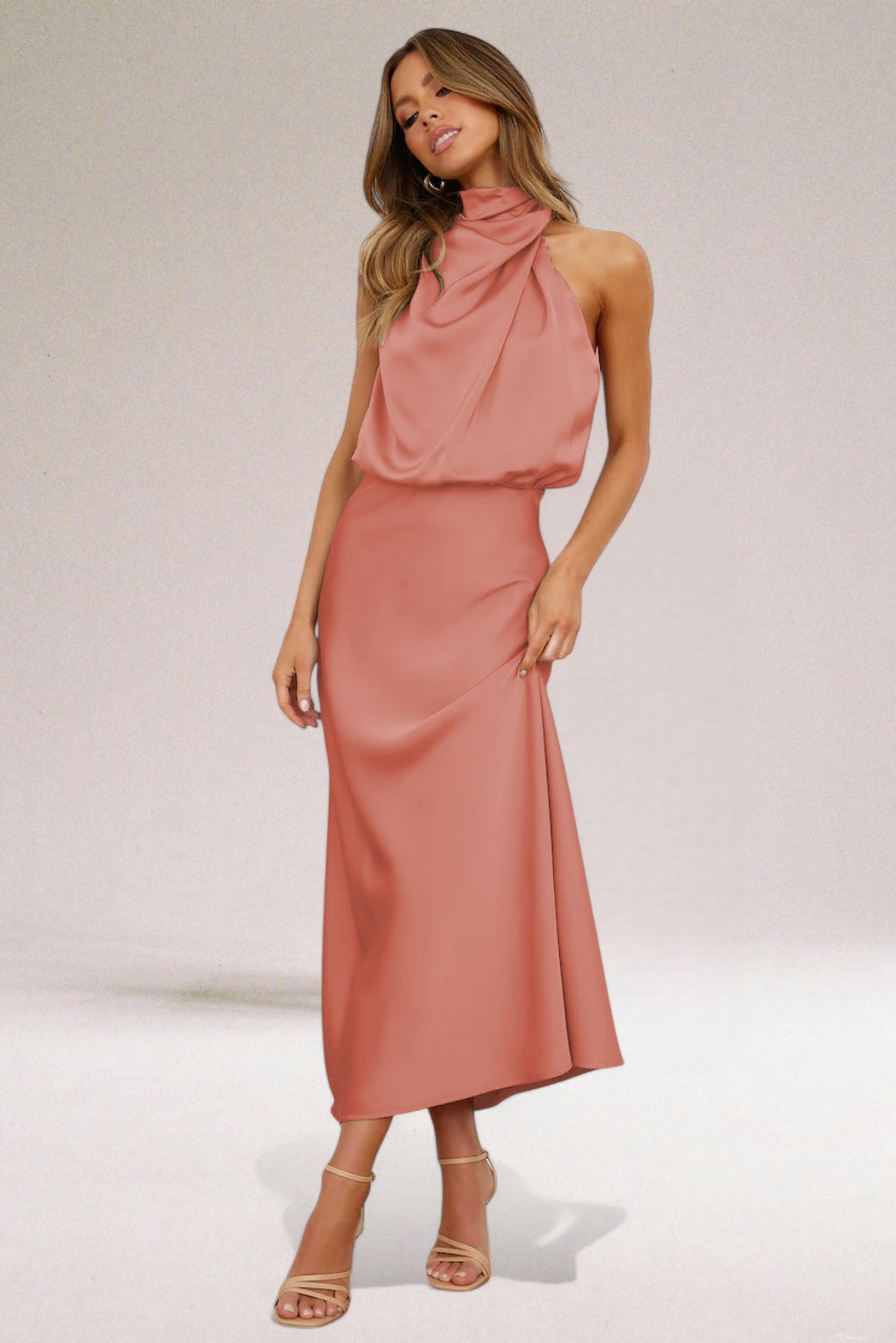 Image of Tammy | Women's Sleeveless Halter Midi Dress