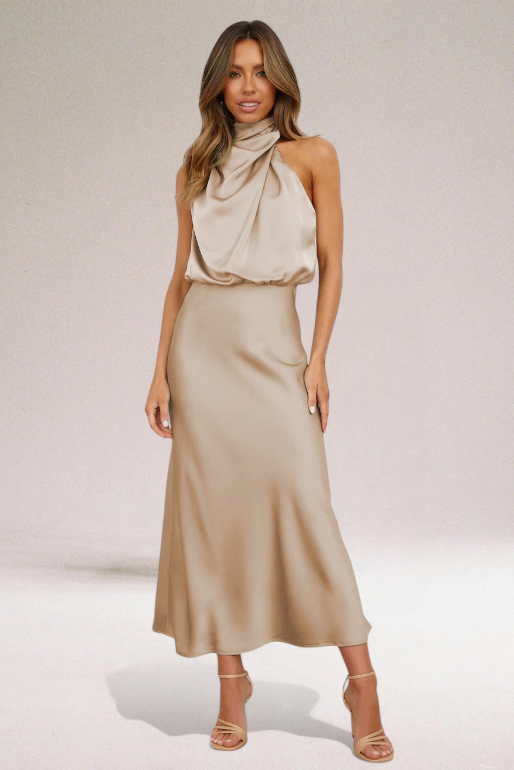 Image of Tammy | Women's Sleeveless Halter Midi Dress
