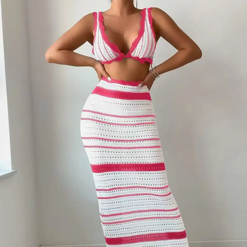 Teresa | Women's Scalloped Bodycon Midi Skirt Set - Image 2