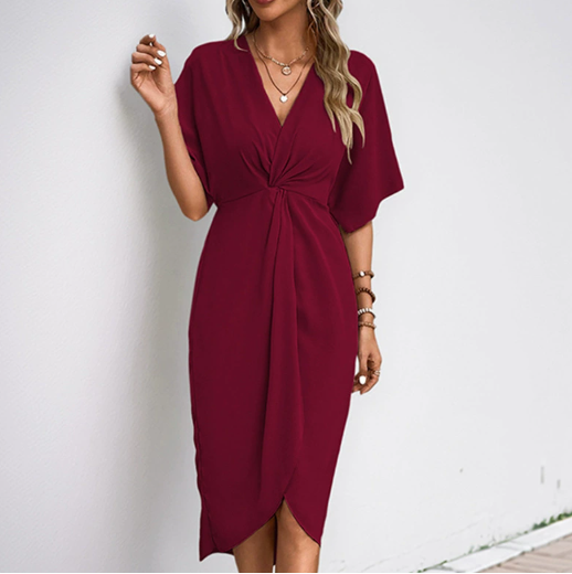 Image of Tessa | Women's V-Neck Twist Front Midi Dress