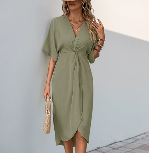 Image of Tessa | Women's V-Neck Twist Front Midi Dress