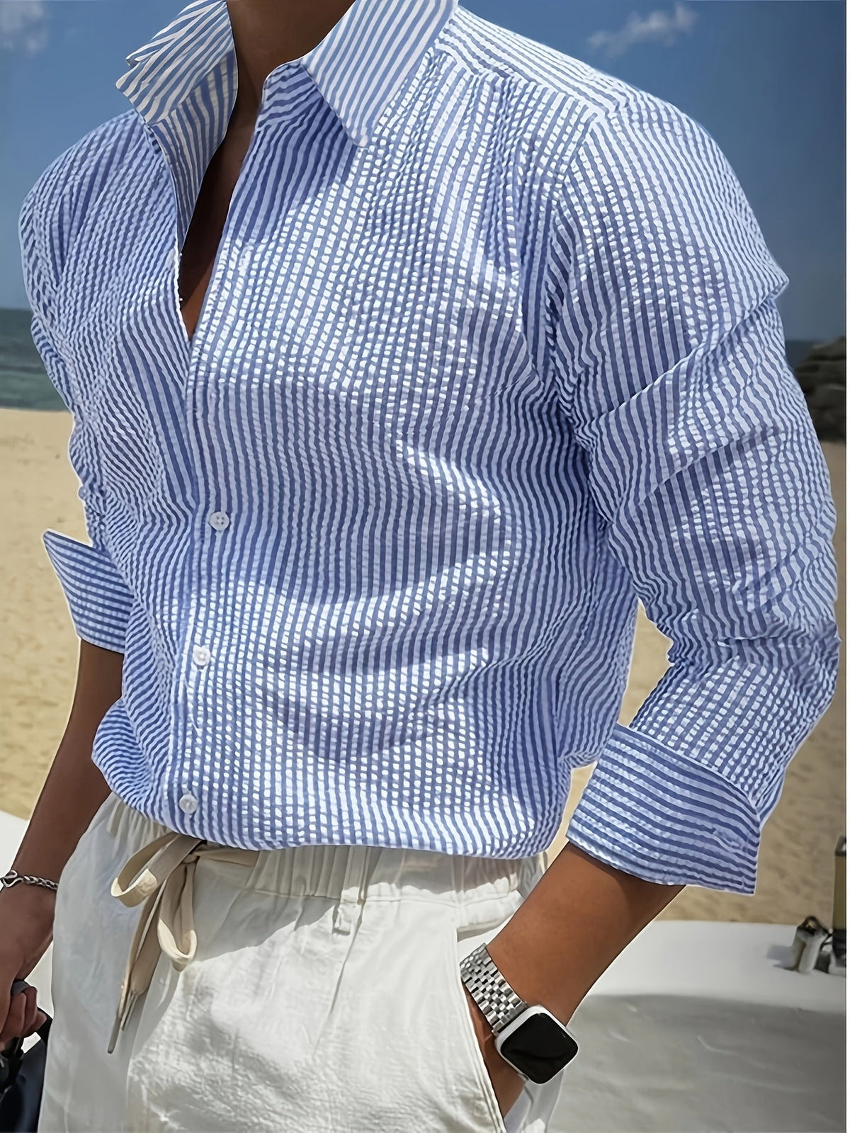 Textured Striped Long-Sleeve Shirt