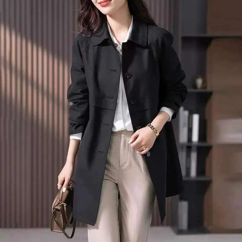 Image of Theresa | Women's Button-Front Mid-Length Trench Coat