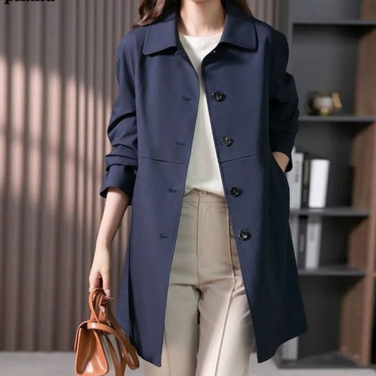 Image of Theresa | Women's Button-Front Mid-Length Trench Coat