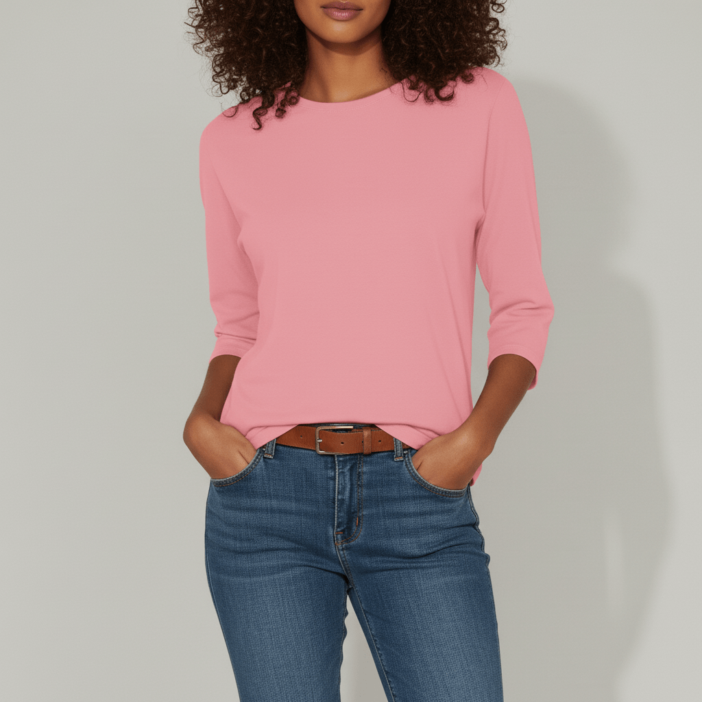 Three-Quarter Sleeve Crew Neck T-Shirt