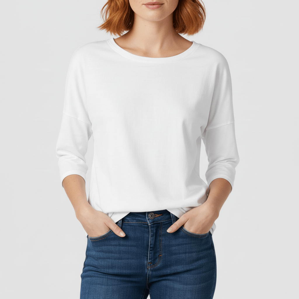 Three-Quarter Sleeve Crew Neck T-Shirt