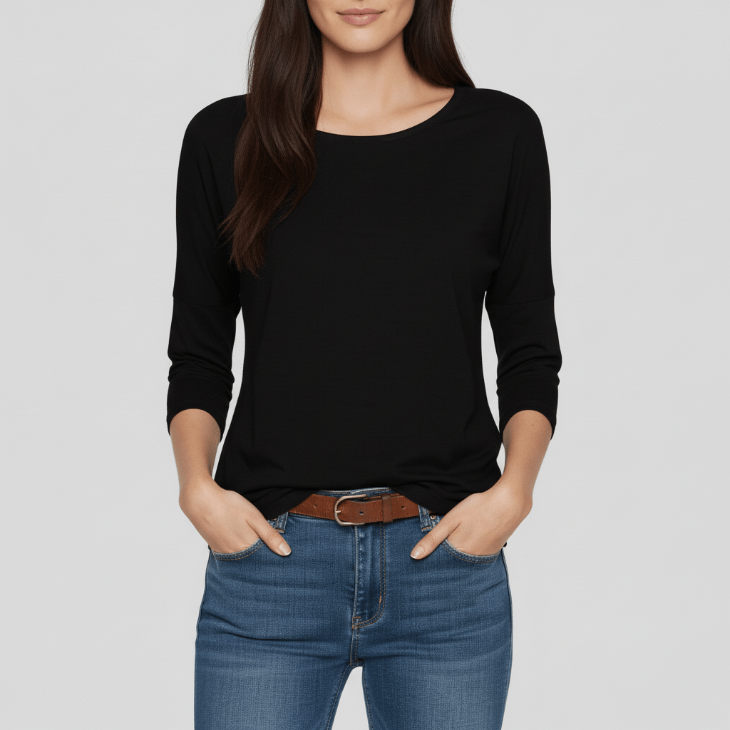 Three-Quarter Sleeve Crew Neck T-Shirt