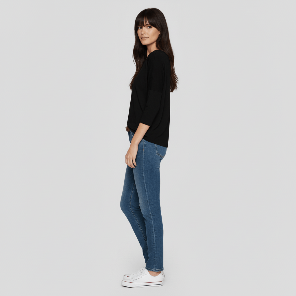 Three-Quarter Sleeve Crew Neck T-Shirt
