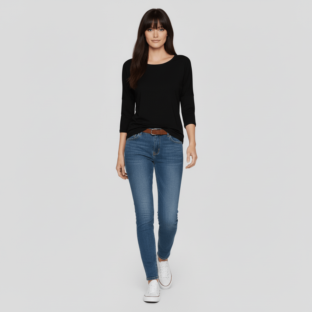Three-Quarter Sleeve Crew Neck T-Shirt