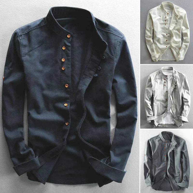 Image of Timothy | Men's Mandarin Collar Button-Down Shirt