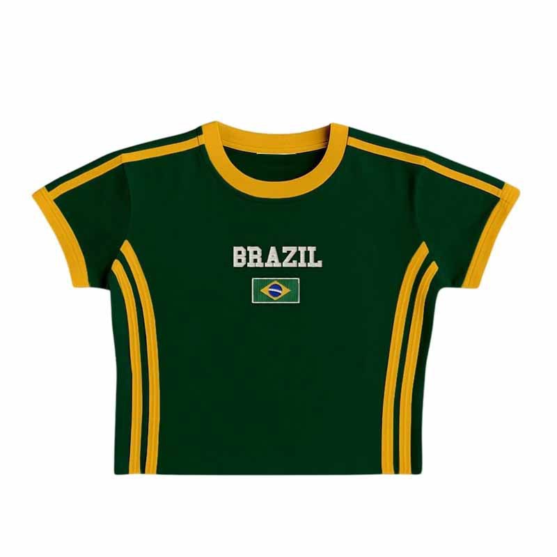 Unisex Fitted Retro Sporty Short Sleeve T-Shirt with Flag Motif