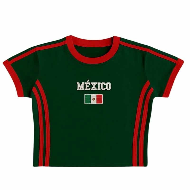 Unisex Fitted Retro Sporty Short Sleeve T-Shirt with Flag Motif