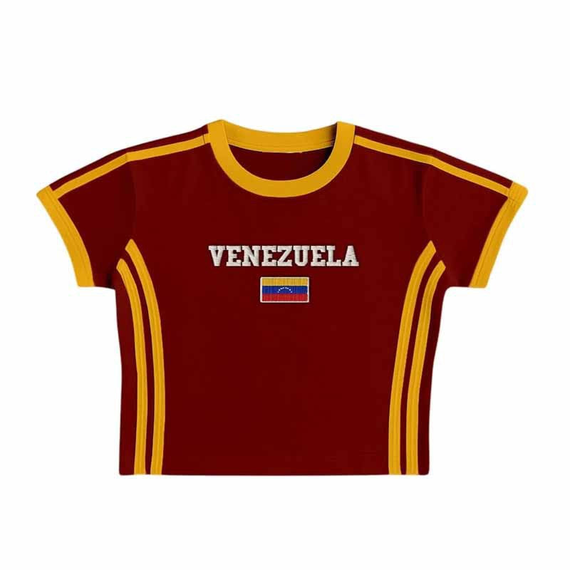Unisex Fitted Retro Sporty Short Sleeve T-Shirt with Flag Motif