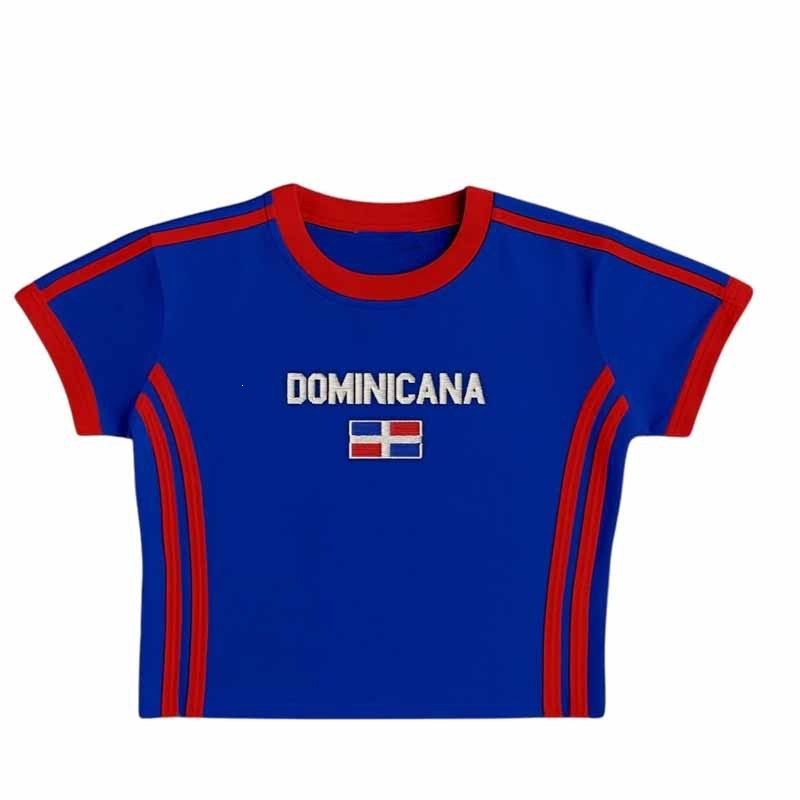 Unisex Fitted Retro Sporty Short Sleeve T-Shirt with Flag Motif
