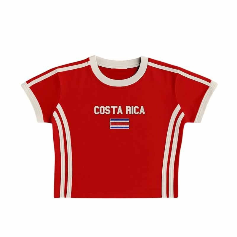 Unisex Fitted Retro Sporty Short Sleeve T-Shirt with Flag Motif