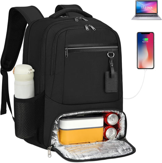 Unisex Water-Resistant Laptop Backpack with Insulated Lunch Pocket