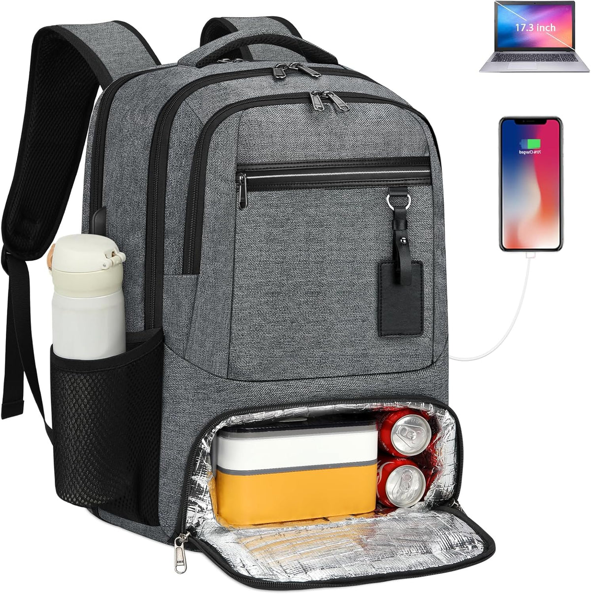 Unisex Water-Resistant Laptop Backpack with Insulated Lunch Pocket