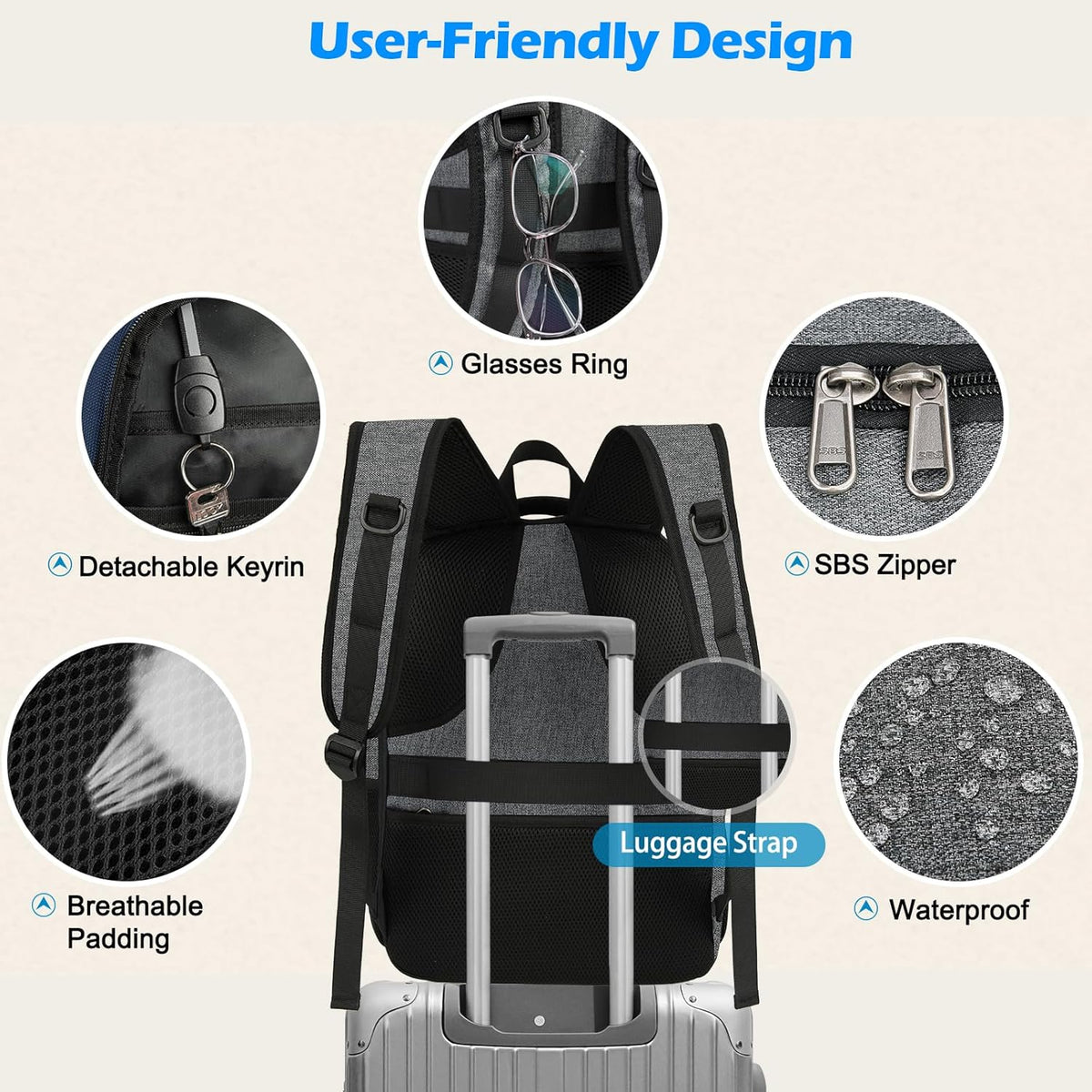 Unisex Water-Resistant Laptop Backpack with Insulated Lunch Pocket