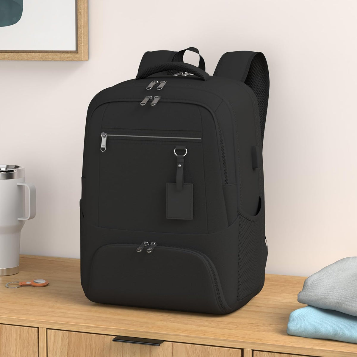 Unisex Water-Resistant Laptop Backpack with Insulated Lunch Pocket