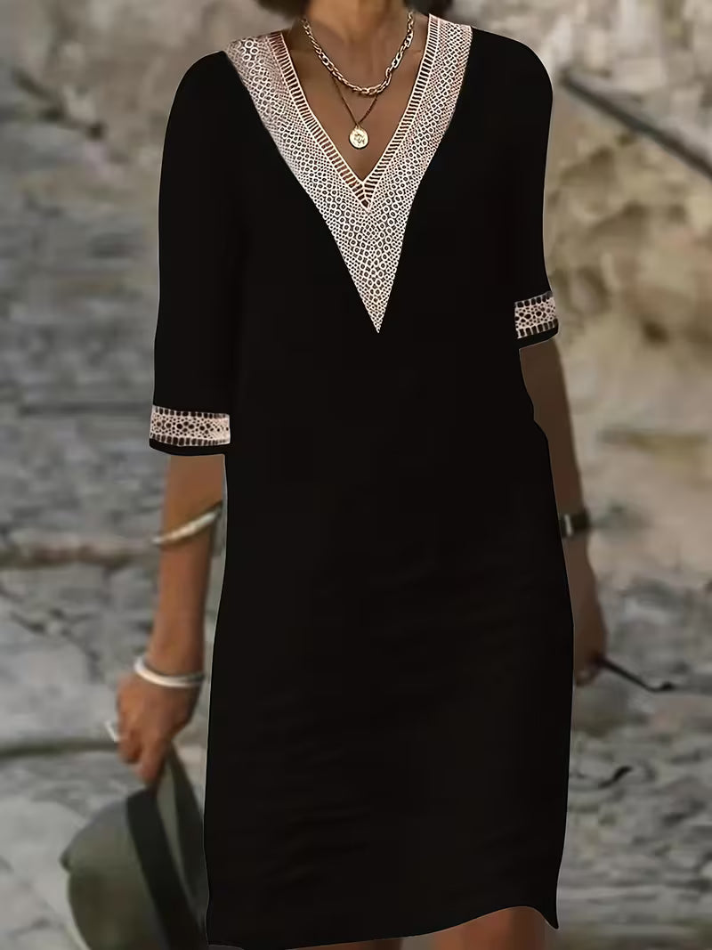 V-Neck Mid-Sleeve Dress