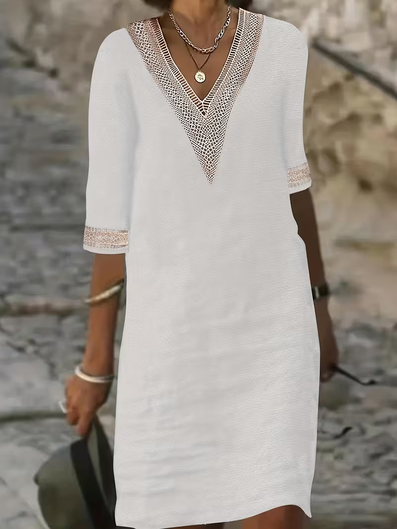 V-Neck Mid-Sleeve Dress