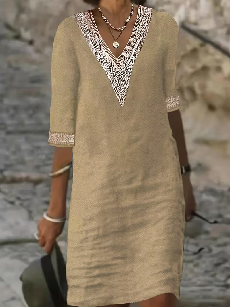 V-Neck Mid-Sleeve Dress
