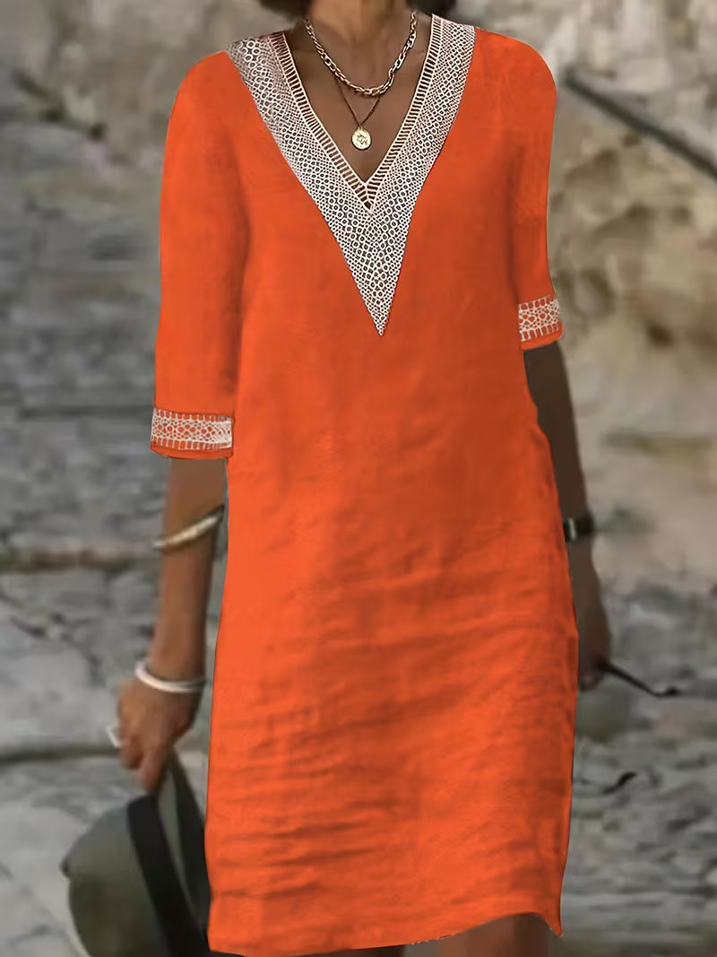 V-Neck Mid-Sleeve Dress