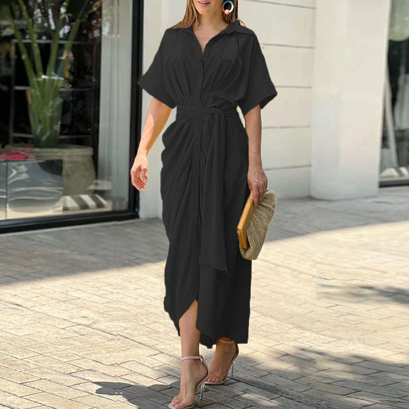 Image of Veronica | Women's Tie Waist Midi Shirt Dress