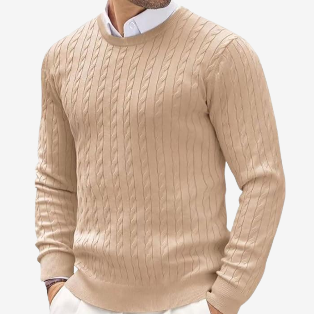 Image of Victor | Men's Crew Neck Cable Knit Sweater