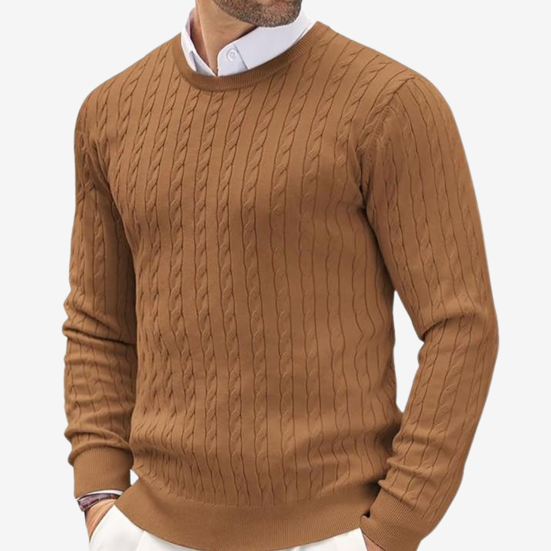 Image of Victor | Men's Crew Neck Cable Knit Sweater
