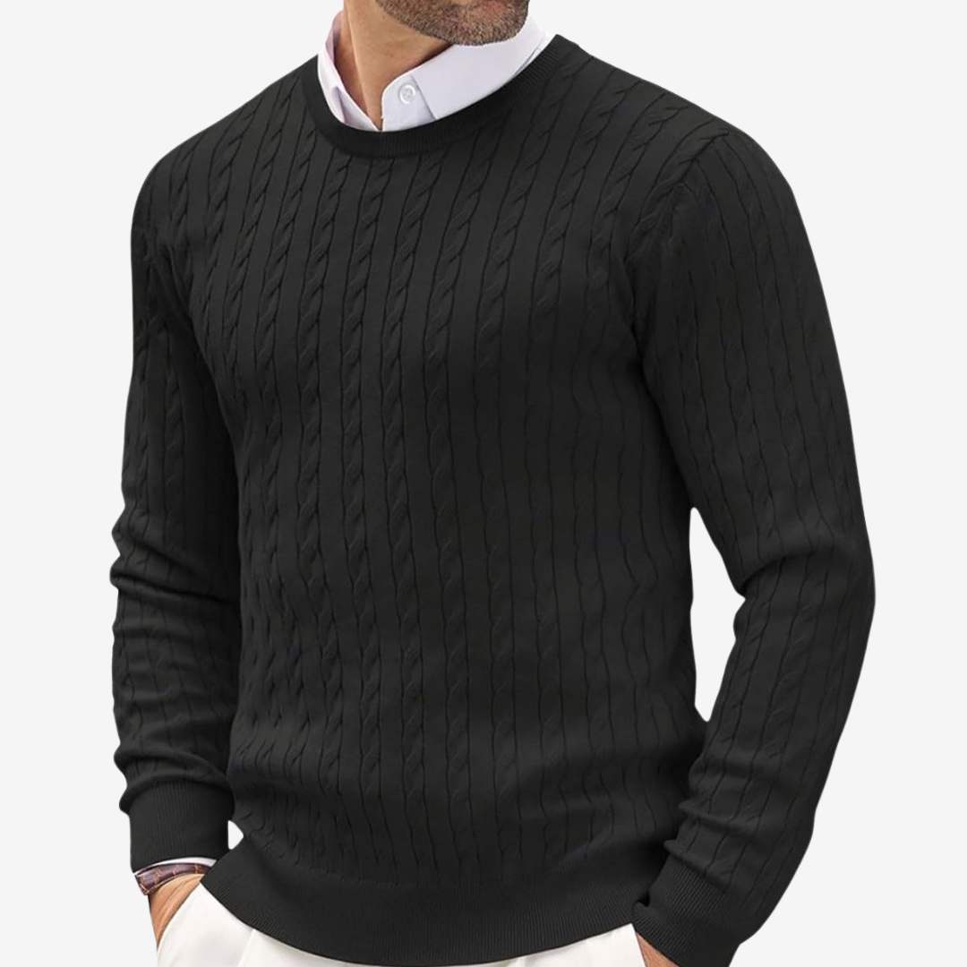 Image of Victor | Men's Crew Neck Cable Knit Sweater