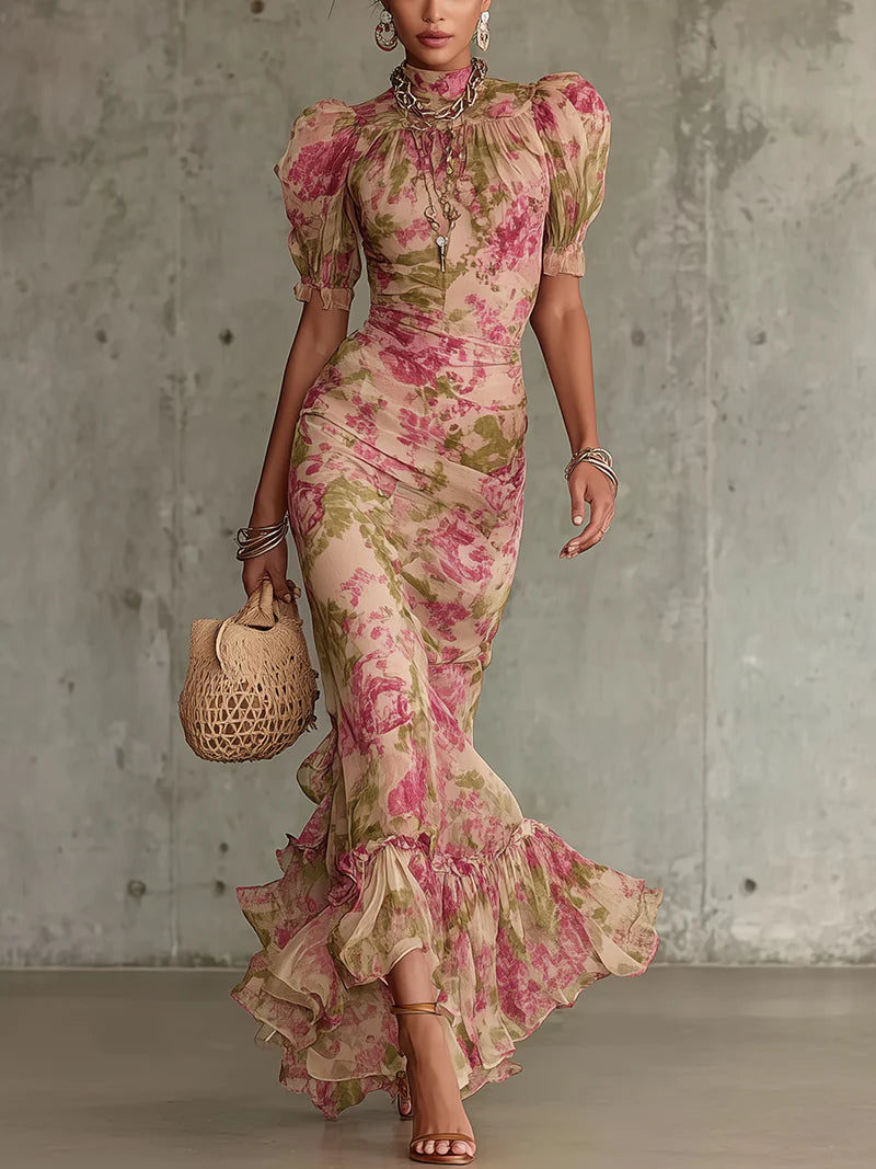 Vintage Puff Sleeve Maxi Dress