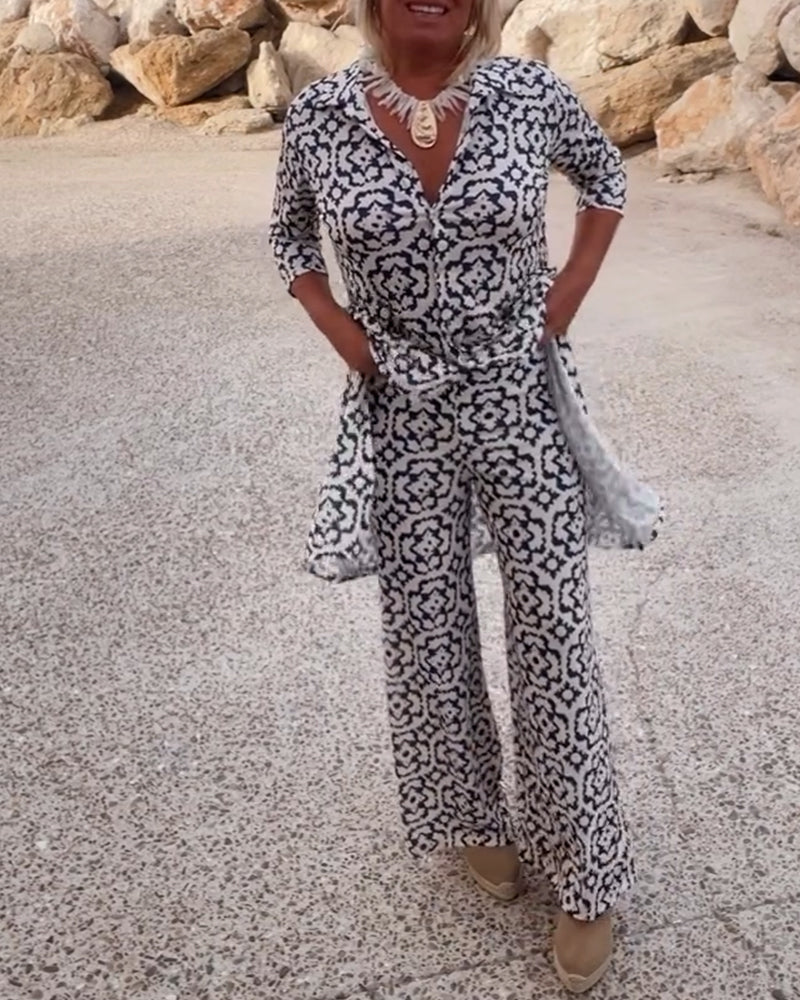Image of Vivian | Women's Printed Wide Leg Pant Set