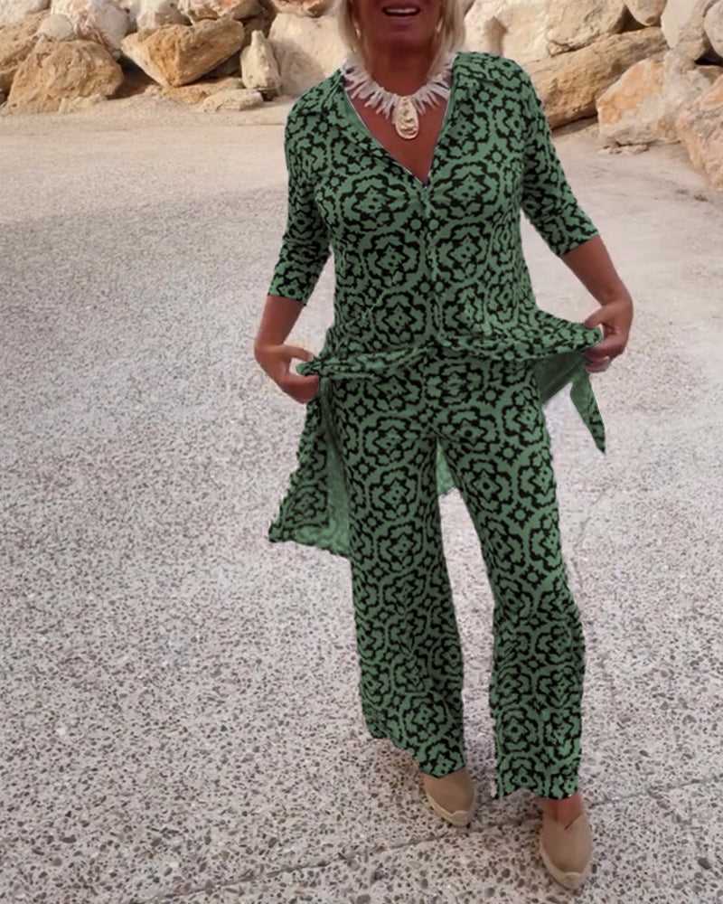 Image of Vivian | Women's Printed Wide Leg Pant Set