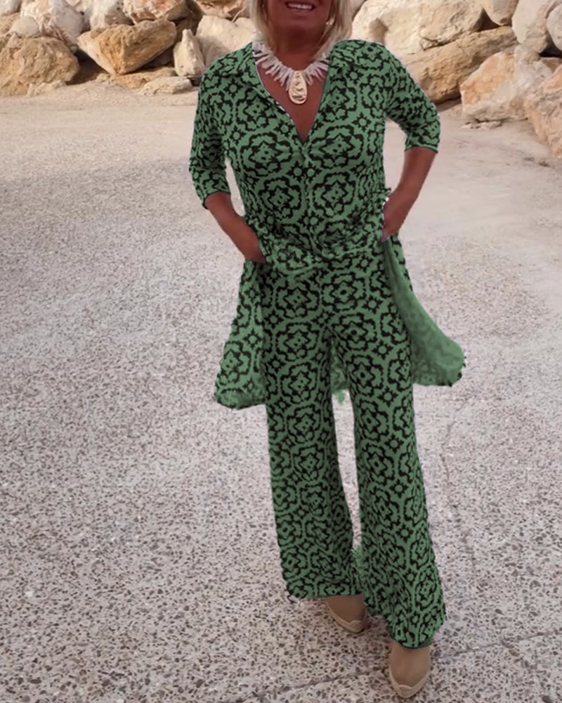 Image of Vivian | Women's Printed Wide Leg Pant Set