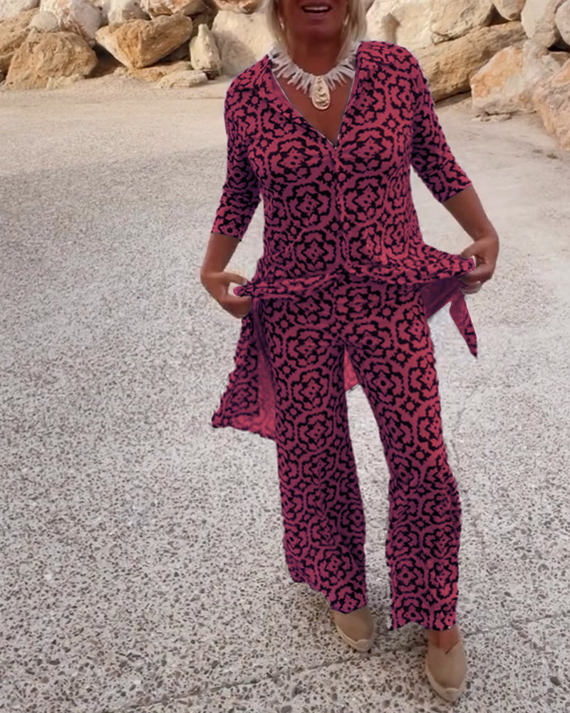 Image of Vivian | Women's Printed Wide Leg Pant Set