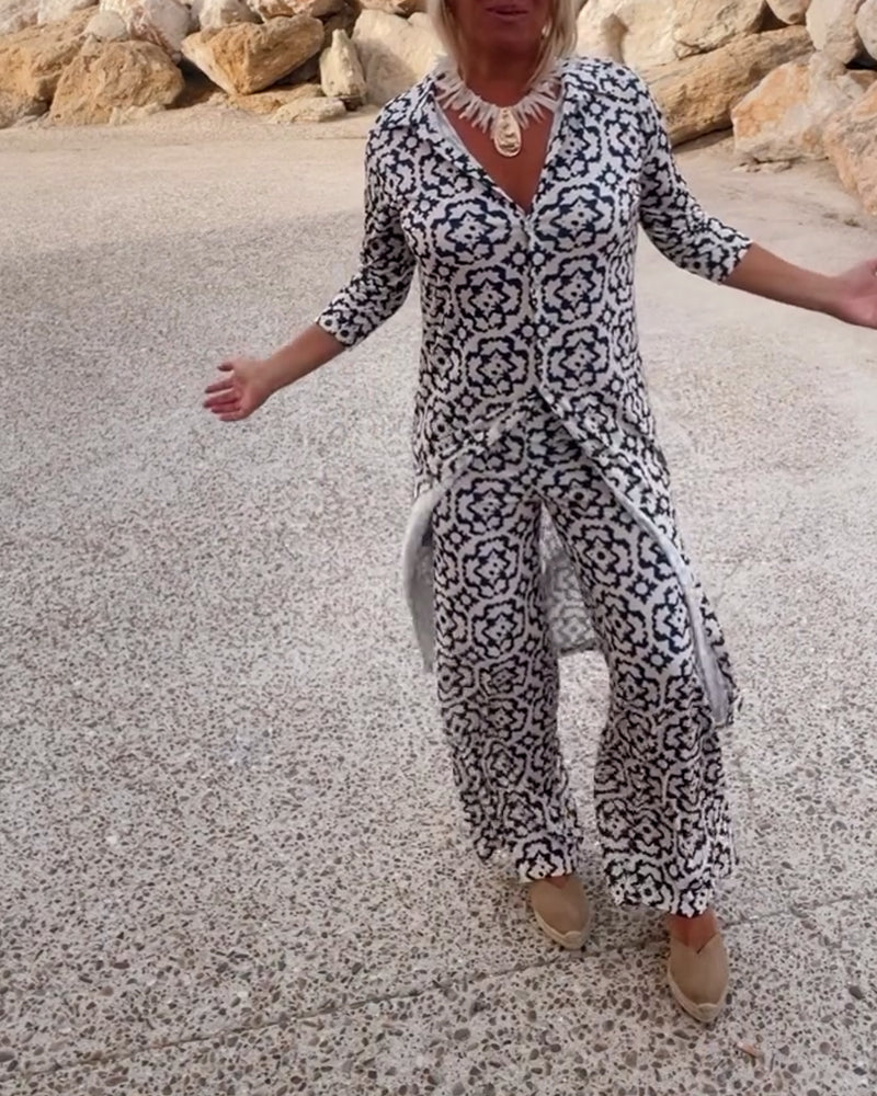 Image of Vivian | Women's Printed Wide Leg Pant Set