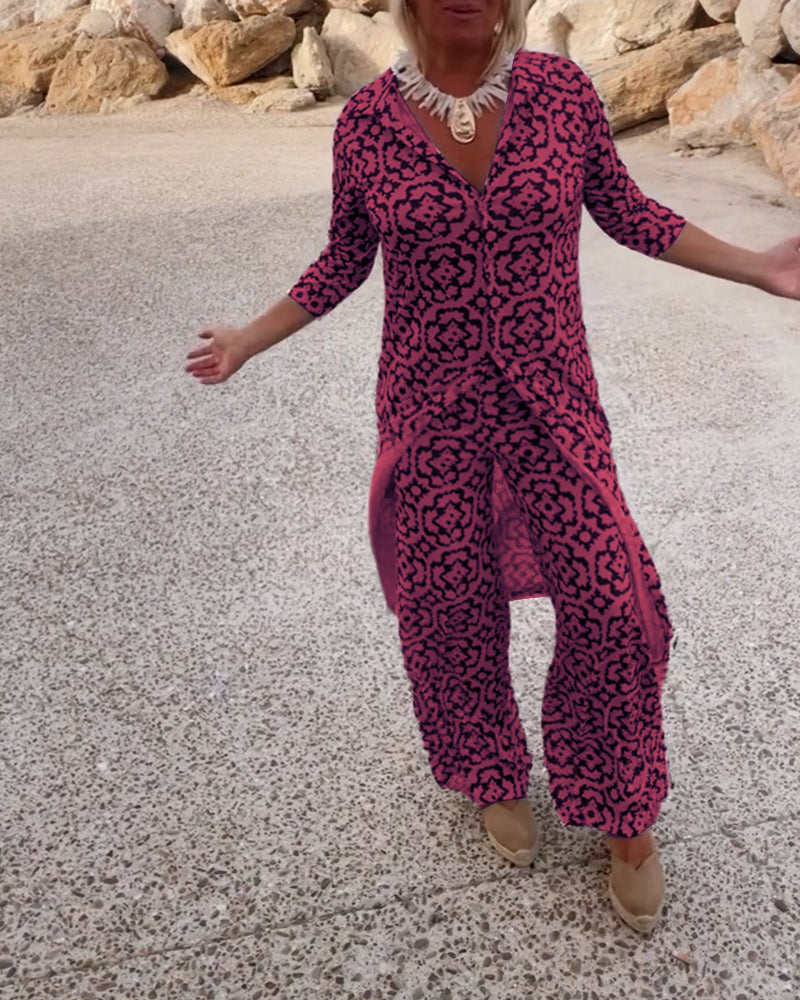 Image of Vivian | Women's Printed Wide Leg Pant Set