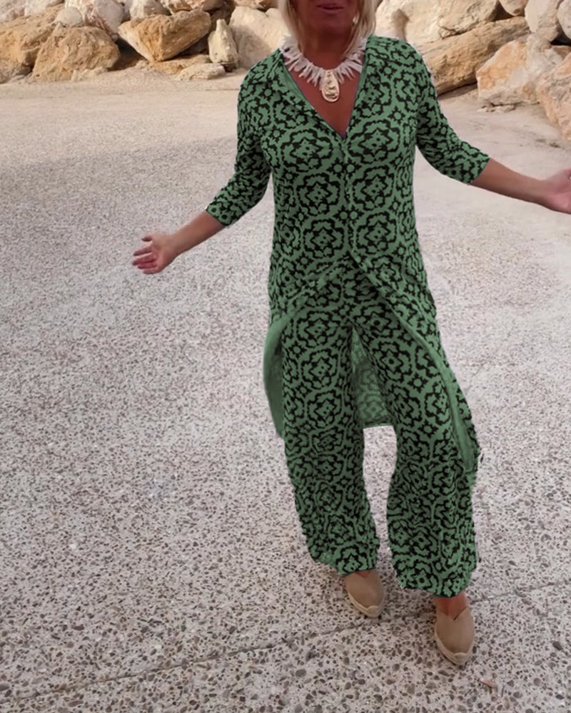 Image of Vivian | Women's Printed Wide Leg Pant Set
