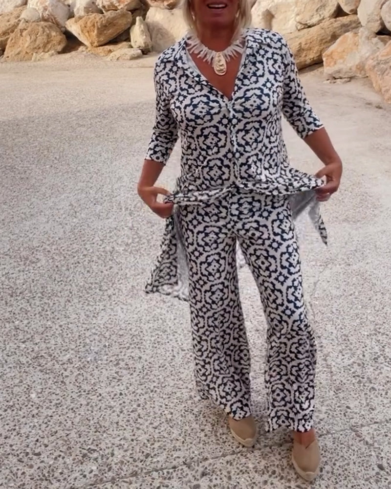 Image of Vivian | Women's Printed Wide Leg Pant Set