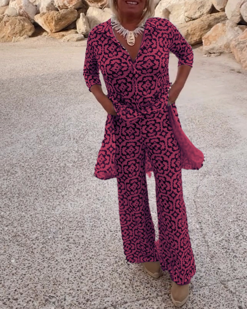 Image of Vivian | Women's Printed Wide Leg Pant Set