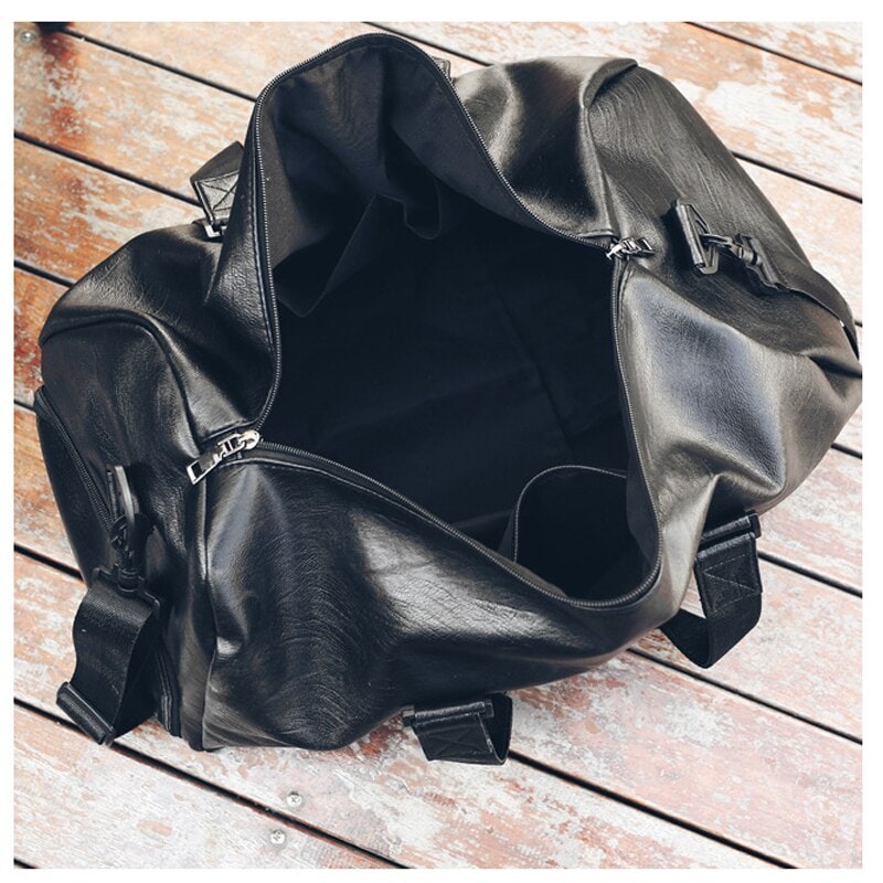 Water-Resistant Leather Travel and Gym Duffel Bag with Shoulder Strap for Sports and Storage