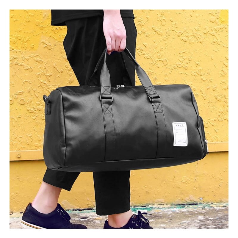 Water-Resistant Leather Travel and Gym Duffel Bag with Shoulder Strap for Sports and Storage