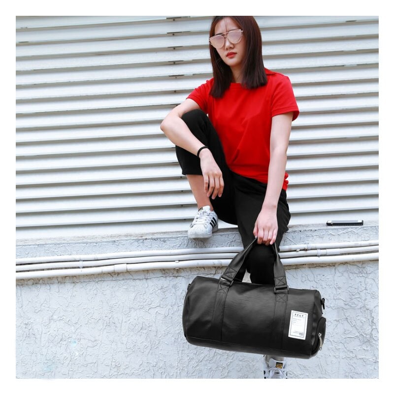 Water-Resistant Leather Travel and Gym Duffel Bag with Shoulder Strap for Sports and Storage