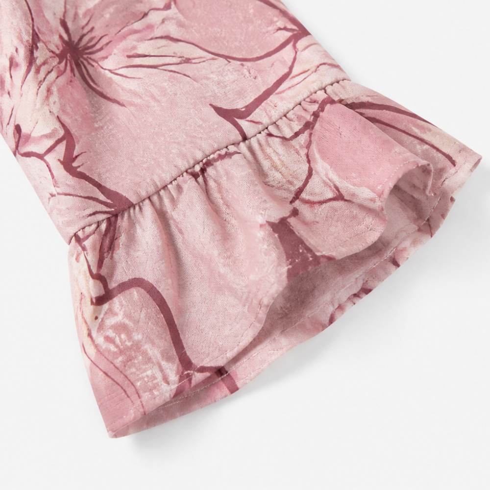 Watercolor Floral Ruffle Sleeve V-Neck Blouse