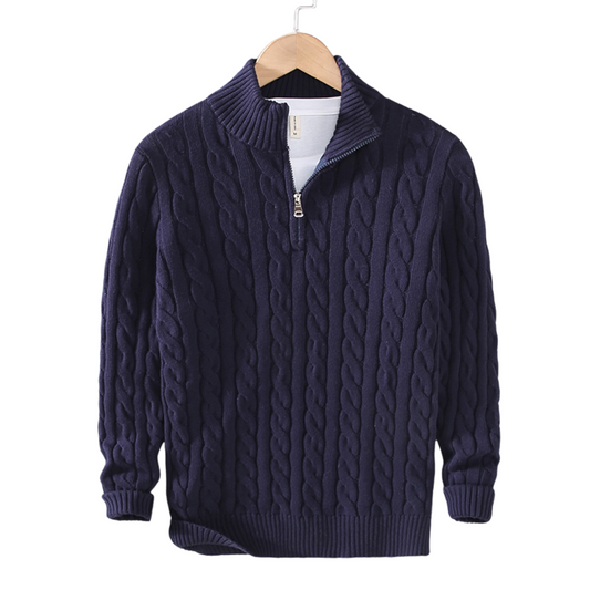 Image of Wayne | Men's Quarter Zip Cable Knit Sweater